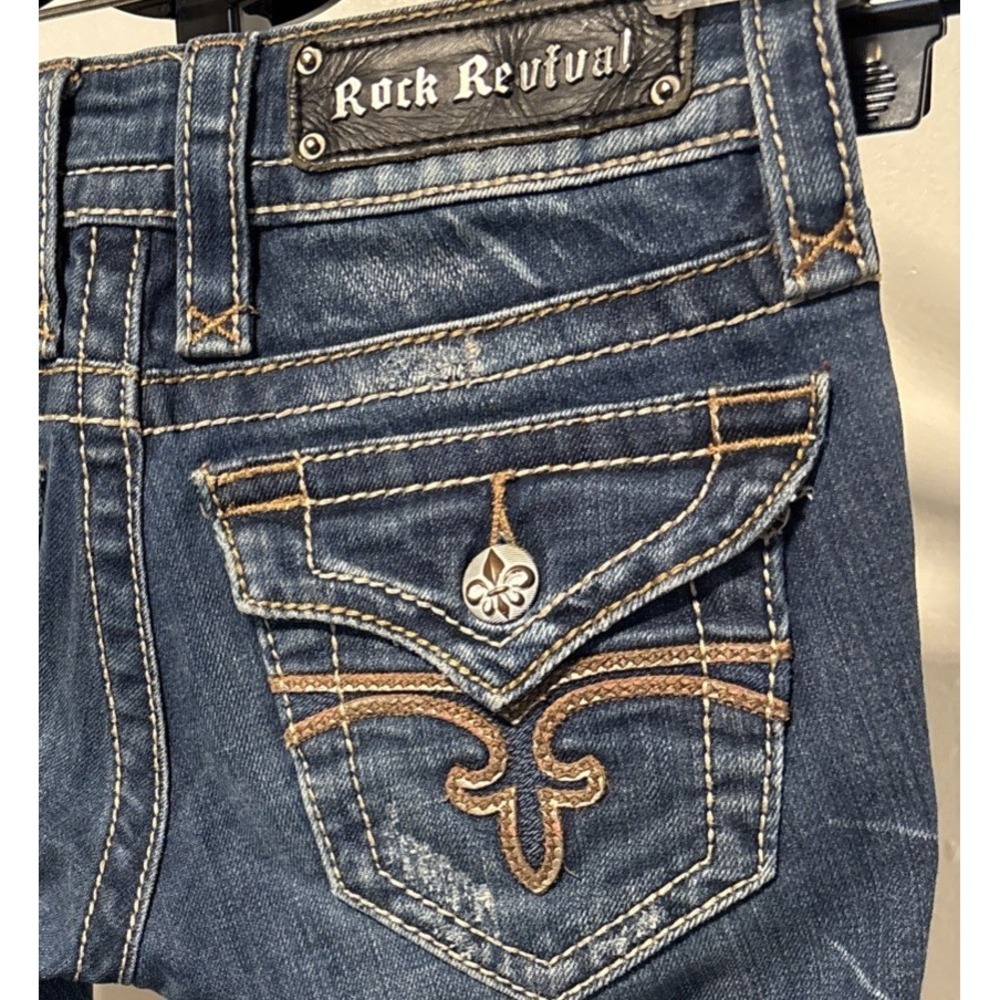 Rock Revival Jeans Womens 25 Noelle Boot Rhinestone Pockets Distressed Denim - Picture 4 of 12
